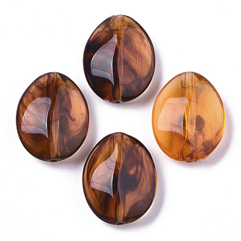 Transparent Acrylic Beads, Two-Tone, Oval, Saddle Brown, 23x18x8.5mm, Hole: 1.8mm