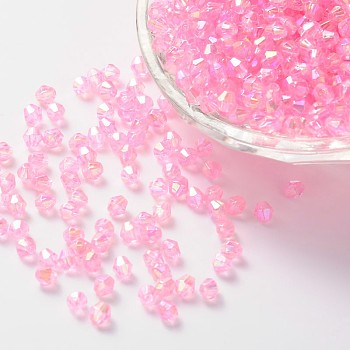 Bicone AB Color Plated Eco-Friendly Transparent Acrylic Beads, Pearl Pink, 4x4mm, Hole: 1mm, about 1660pcs/50g