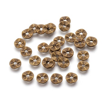 Tibetan Style Wavy Spacer Beads, Cadmium Free & Nickel Free & Lead Free, Twist Flat Round, Antique Bronze, 7x1mm, Hole: 1mm