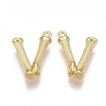 Brass Pendants, Letter, Nickel Free, Real 18K Gold Plated, Letter.V, 19.5x14x4mm, Hole: 1mm