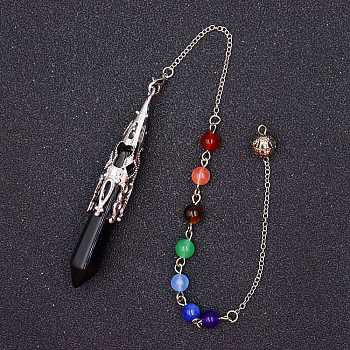 Natural Black Agate & Mixed Gemstone Bullet Pointed Dowsing Pendulums, Chakra Yoga Theme Jewelry for Home Display, 300mm