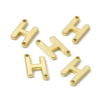 Rack Plating Brass Connector Charms, Real 18K Gold Plated, Long-Lasting Plated, Cadmium Free & Nickel Free & Lead Free, Letter Links, Letter.H, 14x8.5x1.5mm, Hole: 1mm
