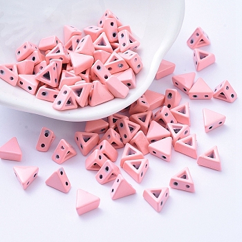 Spray Painted Alloy Multi-Strand Links, For Tile Elastic Bracelets Making, Triangle, Pink, 7x6.3x3.5mm, Hole: 0.8mm