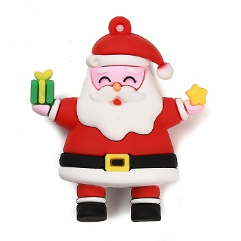 Christmas PVC Plastic Big Pendants, Santa Claus, 52.5x44x18mm, Hole: 2mm