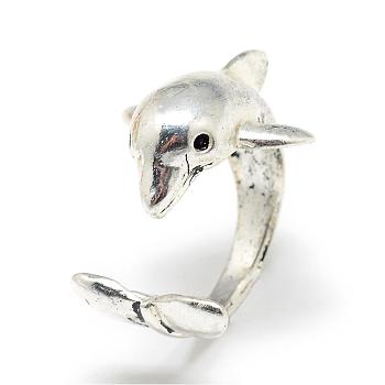 Adjustable Alloy Cuff Finger Rings, Dolphin4, Antique Silver, US Size 4 1/4(15mm)