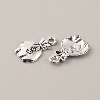 Money Theme Tibetan Style Alloy Pendants, Antique Silver, Bag Pattern, 18x10.5x1.5mm, Hole: 1.4mm