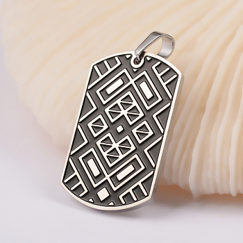 304 Stainless Steel Pendants, Textured, Rectangle with Mesh Pattern, Antique Silver, 40x21.5x2mm, Hole: 5x6.5mm
