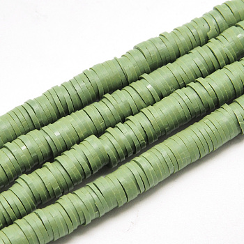Flat Round Handmade Polymer Clay Beads, Disc Heishi Beads for Hawaiian Earring Bracelet Necklace Jewelry Making, Olive Drab, 8x0.5~1mm, Hole: 2mm, about 380~400pcs/strand, 17.7 inch