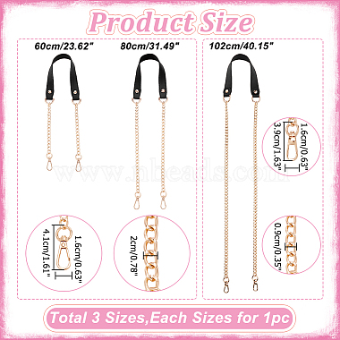 WADORN 3Pcs 3 Style PU Leather Curb Chain Bag Straps(FIND-WR0010-42B)-2