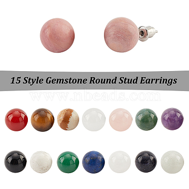 Anattasoul 15 pares 15 aretes redondos de piedras preciosas mixtas naturales y sintéticas de estilo(EJEW-AN0003-28)-3