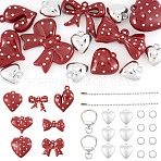 DIY Heart Bowknot Keychain Making Kits, including Acrylic Enamel & CCb Plastic Pendants, Alloy Clasps, Iron Ball Chains and 304 Stainless Steel Jump Rings, Dark Red, 44x42x19.5mm, Hole: 3mm(DIY-TA0015-61)
