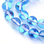 Synthetic Moonstone Beads Strands, Holographic Beads, Dyed, Round, Royal Blue, 8mm, Hole: 1mm, about 45~47pcs/strand, 14~15 inch(X-G-R375-8mm-B11)