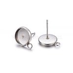 Non-Tarnish 304 Stainless Steel Stud Earring Settings, with Loop, Flat Round, Stainless Steel Color, Tray: 6mm, 11x8x1.5mm, Hole: 1.8mm, Pin: 0.8mm
(X-STAS-H467-08P-8mm)