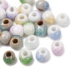 Handmade Porcelain Beads, Gradient Color Crackle Beads, Round, Mixed Color, 7x5.5mm, Hole: 2mm(PORC-G018-03)