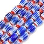 Handmade Millefiori Glass Oval Beads Strands, Chevron Beads, Single Flower Design, Royal Blue, 8~13x6.5~8.5mm, Hole: 0.9~1.1mm, about 30~41pcs/strand, 14.764''~14.96''(37.5~38cm)(LK-Z001-02B-04)