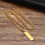 Blank Rectangle Stainless Steel Pendant Box Chain Necklaces for Men, Golden, 23.62 inch(60cm)(FS-WG55909-02)