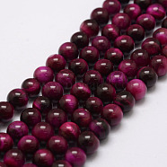 Natural Tiger Eye Bead Strands, Round, Dyed & Heated, Medium Violet Red, 4mm, Hole: 0.6mm, about 88~93pcs/strand, 15.5 inch(G-P230-08-C-4mm)