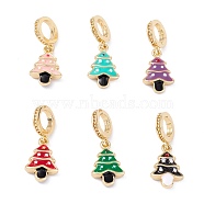Brass Enamel European Dangle Charms, Large Hole Pendant, Real 18K Gold Plated, Long-Lasting Plated, Christmas Tree, Mixed Color, 20.5mm, Hole: 4.6mm(KK-P201-36G)