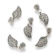 Alloy Pendants, with Tube Bails, Leaf, Filigree, Antique Silver, 28x10x1mm, Hole: 2.5mm(PALLOY-N0140-02AS)