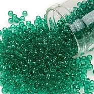 TOHO Round Seed Beads, Japanese Seed Beads, (72) Transparent Beach Glass Green, 8/0, 3mm, Hole: 1mm, about 10000pcs/pound(SEED-TR08-0072)