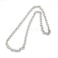 Tarnish Resistant Fashionable 304 Stainless Steel Side Twisted Chain Necklaces, with Lobster Claw Clasps, Stainless Steel Color, 21 inch~22 inch(53.3~55.9cm)x6mm(STAS-A028-N073P)