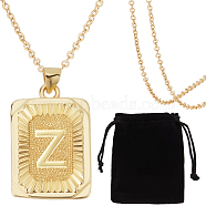 1Pc Brass Pendants, 1Pc Brass Cable Chain Necklaces, 1Pc Rectangle Velvet Pouches, Letter Z, 23~445x15.5~70x2mm(NJEW-BBC0001-18Z)