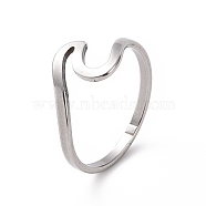 201 Stainless Steel Wave Finger Ring for Women, Stainless Steel Color, US Size 6 1/2(16.9mm)(RJEW-J051-04P)