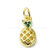 Brass Micro Pave Cubic Zirconia Pendants, with Jump Ring, Real 18K Gold Plated, Pineapple, 13.5x6.5x2.5mm, Hole: 3mm(KK-H475-17G-03)
