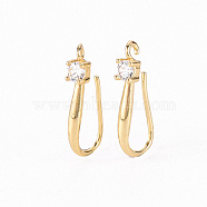Brass Micro Pave Clear Cubic Zirconia Earring Hooks, with Horizontal Loop, Real 18K Gold Plated, 18x3mm, Hole: 1.2mm, Pin: 0.7mm(X-ZIRC-S068-003-NF)