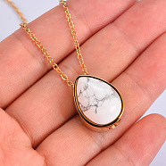 Natural Howlite Teardrop Urn Ashes Pendant Necklace, Stainless Steel Memorial Jewelry for Women, Golden, 19.69 inch(50cm)(BOTT-PW0005-23A)