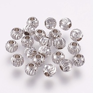 Brass Beads, Round with Corrugated, Platinum, 8x7mm, Hole: 2mm(KK-WH0063-10B-P)