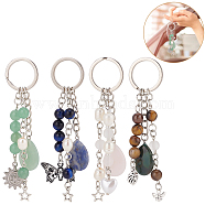 Gemstone with ABS Plastic Imitation Pearl Beaded Keychain with Star/Heart/Sun/Butterfly Alloy Pendants, for Keychain, Purse, Backpack Ornament, 8.4~10.8cm, 4pcs/set(KEYC-PH01516-01)
