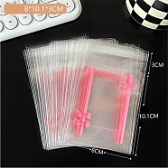 Self-adhesive Plastic Cellophane Bags, for Gift Packing Bags, Rectangle, Hot Pink, Bowknot, 101x80mm(PW-WGD3B77-01)