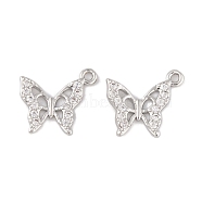 Brass Micro Pave Clear Cubic Zirconia Pendants, Long-Lasting Plated, Butterfly Charms, Platinum, 16.5x13.5x2.5mm, Hole: 1mm(KK-L212-01P)