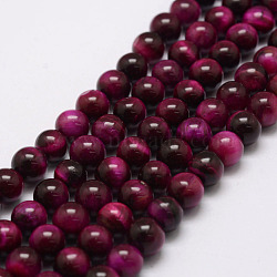 Natural Tiger Eye Bead Strands, Round, Dyed & Heated, Medium Violet Red, 4mm, Hole: 0.6mm, about 88~93pcs/strand, 15.5 inch(G-P230-08-C-4mm)