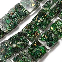 Dyed Natural Imperial Jasper with Resin Beads Strands, Square, Dark Green, 16x16x6mm, Hole: 1.6mm, about 11pcs/strand, 6.97 inch(17.7cm)(G-G083-C06-01)