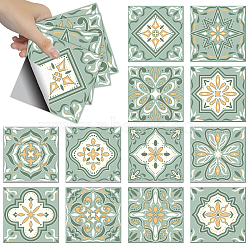 Waterproof PVC Tile Stickers, for Kitchen Bathroom Waterprrof Wall Tiles, Square with Flower Pattern, Yellow Green, 100x100mm, 12 style, 3pcs/style, 36pcs/set(DIY-WH0454-007)