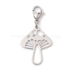 Non-Tarnish Hollow Mushroom 201 Stainless Steel Pendant Decoration, Lobster Claw Clasps Charm for Bag Ornaments, Stainless Steel Color, 25x20x1mm(HJEW-JM01978-02)