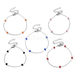 304 Stainless Steel Cable Chain Bracelet with Enamel Rondelle Beaded, Satellite Chains Bracelet, Mixed Color, 6-1/4 inch(16cm)(BJEW-G683-02P)
