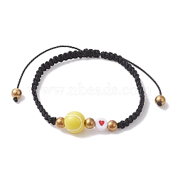 Sport Theme Acylic & Alloy Braided Bead Bracelet, Nylon Thread Adjustable Bracelet, Tennis, Inner Diameter: 2-1/4~3-1/2 inch(5.5~9cm)(BJEW-JB10122-03)