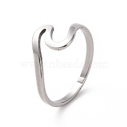 Non-Tarnish 201 Stainless Steel Wave Finger Ring for Women, Stainless Steel Color, US Size 6 1/2(16.9mm)(RJEW-J051-04P)