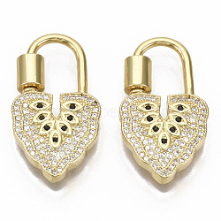 Brass Micro Pave Cubic Zirconia Screw Carabiner Lock Charm, for Necklaces Making, Nickel Free, Lock, Real 16K Gold Plated, 30.5x17x3.5mm, screw: 5x6.5mm(X-ZIRC-R110-020-NF)
