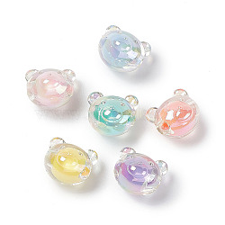 UV Plating Rainbow Iridescent Acrylic Beads, Two Tone, Bear, Mixed Color, 16x18x16mm, Hole: 3.5mm(OACR-H015-11)