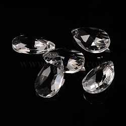 Faceted Teardrop Glass Pendants, Clear, 22x13x7mm, Hole: 1mm(GLAA-O008-B01)