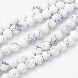 Natural Howlite Bead Strands, Round, Frosted, 6~6.5mm, Hole: 1mm, about 60pcs/strand, 14.9 inch(38cm)(G-G735-66F-6mm)