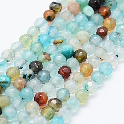Natural Agate Beads Strands, Dyed & Heated, Round, Faceted, Mixed Color, 4mm, Hole: 0.5mm, about 92pcs/strand, 14.57 inch(37cm)(X-G-E469-12P)