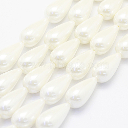 Shell Pearl Beads Strands, teardrop, Creamy White, 20.5x10.5mm, Hole: 1mm, about 20pcs/strand, 15.7 inch(40cm)(BSHE-P024-06)