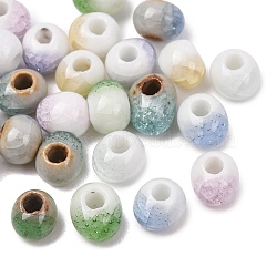 Handmade Porcelain Beads, Gradient Color Crackle Beads, Round, Mixed Color, 7x5.5mm, Hole: 2mm(PORC-G018-03)