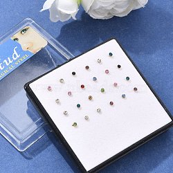 316L Surgical Stainless Steel Nose Studs Nose Piercing Jewelry, Nose Bone Rings, with Rhinestone, Golden, Mixed Color, 2X1.5mm, Pin: 18 Gauge(1mm), 24pcs/box(AJEW-P063-02-2mm)