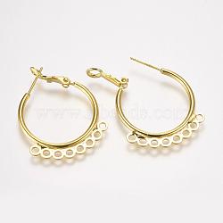 Rack Plating Brass Hoop Earrings, Golden, 32x25x1.5mm, Hole: 2mm, pin: 0.5mm(KK-P105-56G)